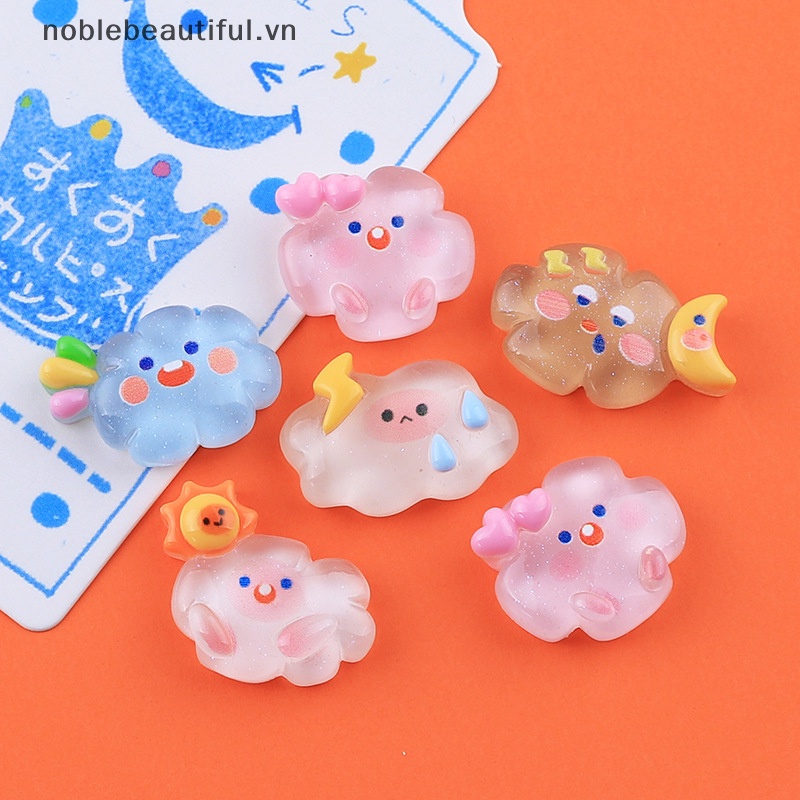 Set 5 Mô Hình Đám Mây / Trái Tim / Mặt Trời / Mặt Trăng Mini Bằng Nhựa Resin Dạ Quang