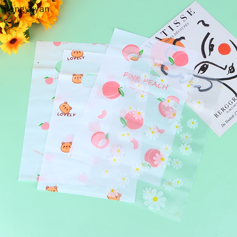 [pengyuyan] Set 10 Túi Nhựa Mini Hình Gấu / Hoa Cúc / Đào Có Tay Cầm Xinh Xắn [Mới]