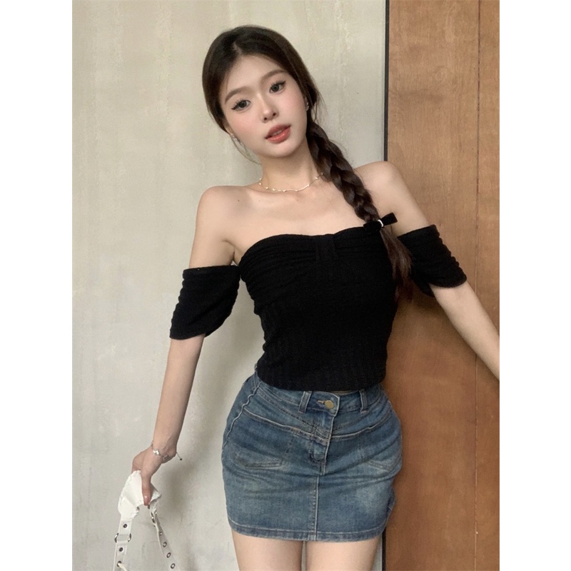 Áo Thun Ngắn Cổ Vuông Thiết Kế Mới Thời Trang Mùa Hè Theo Phong Cách Hàn Quốc Cho