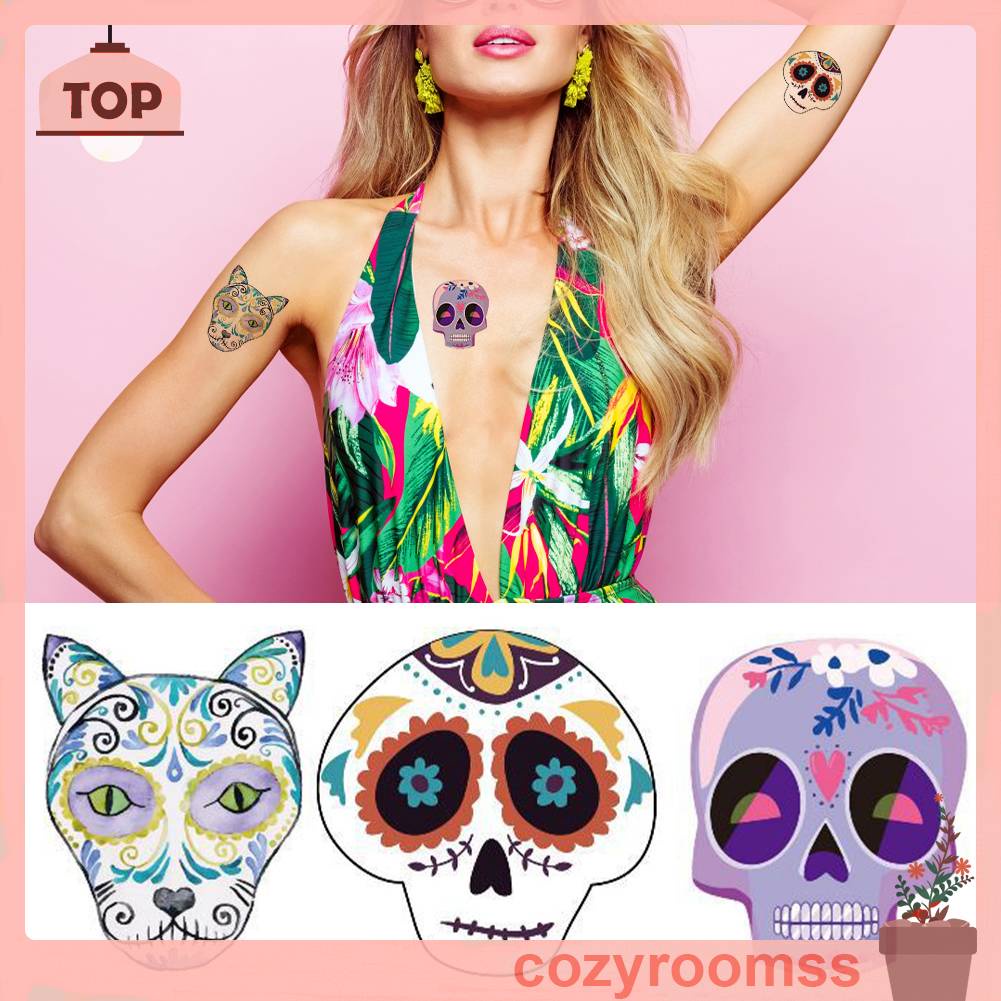 Bộ 20 Hình Xăm Giả Hình Đầu Lâu Kinh Dị Trang Trí Halloween