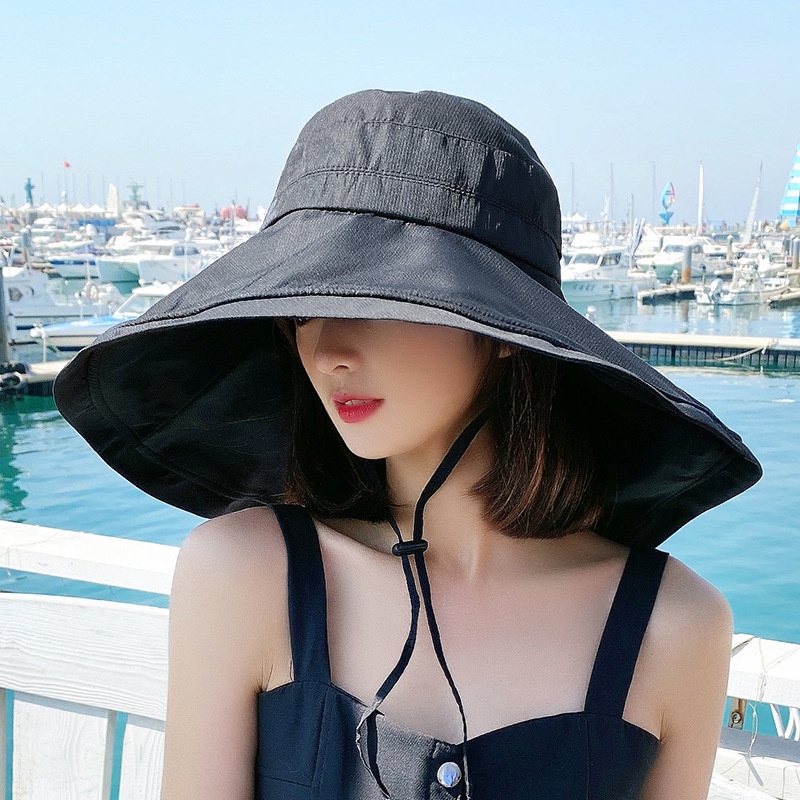 LINJW Nón Rộng Vành Che Nắng Bằng Cotton Mềm Màu Trơn Thời Trang Mùa Hè Cho Nữ