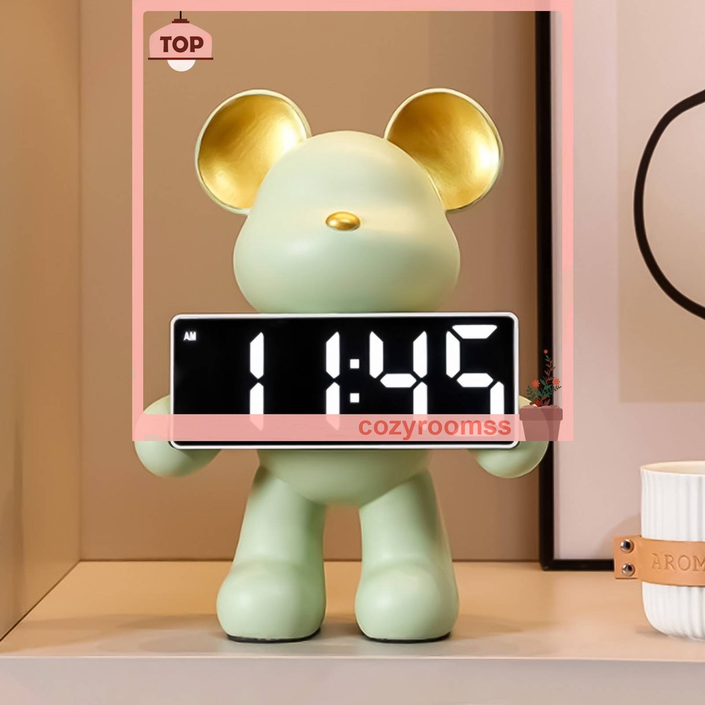 Đồng Hồ Báo Thức Hình Gấu 3D Bằng Nhựa Resin Phong Cách Bắc Âu