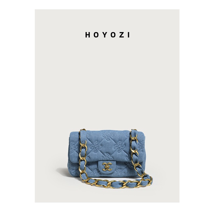 Túi Xách Denim Mềm Mại Họa Tiết Hình Thoi Phối Dây Xích Thời Trang Dành Cho Nữ