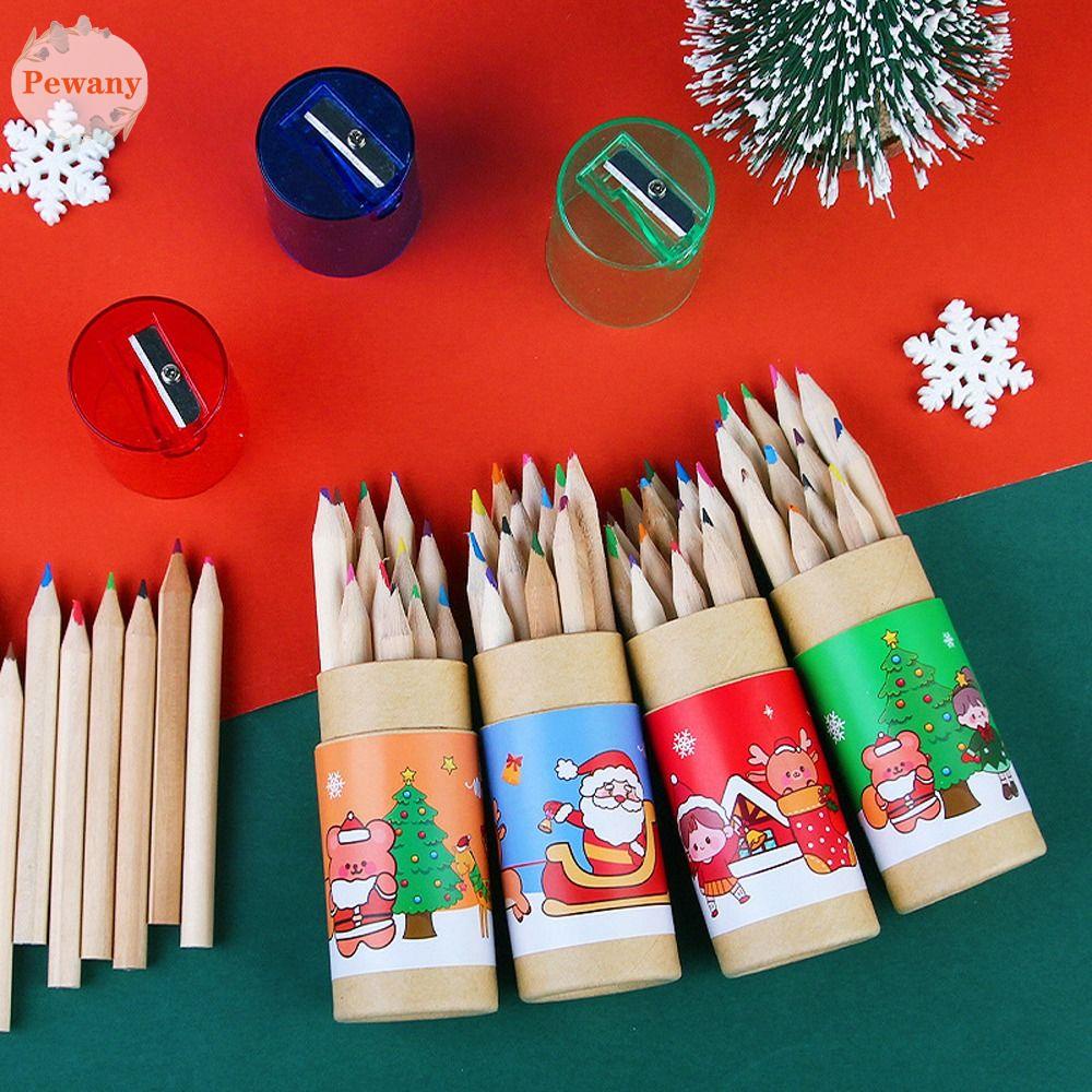 PEWANY Set 12 Bút Chì Màu Vẽ Phác Thảo Hình Ông Già Noel Màu Sắc Tích Hợp Đồ Chuốt Dành Cho Trẻ Em