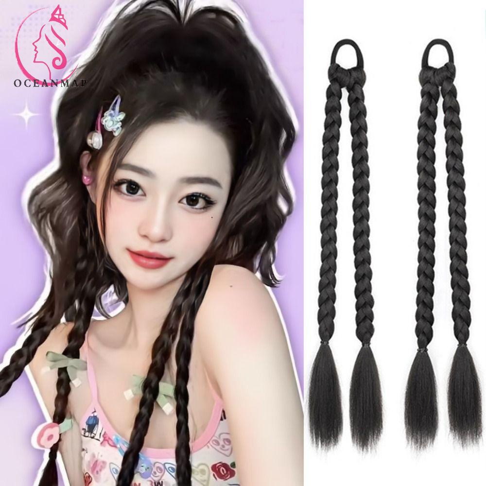 Tóc Giả Kiểu Thắt Bím Bằng Sợi Cao Su Chịu Nhiệt Màu Nâu / Đen Dễ Thương Dành Cho Nữ