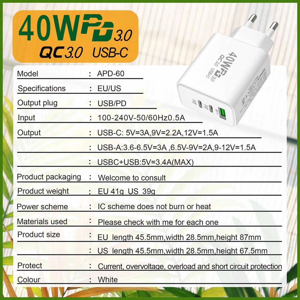 Cốc Sạc Nhanh PD 3.0 Type C 40W USB Chuyên Dụng Cho Đi Du Lịch