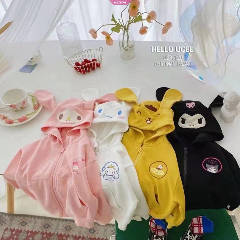 Áo Khoác Có Nón Phối Khóa Kéo In Hình Cinnamoroll Kuromi Melody Hoạt Hình Đáng Yêu Cho Bé