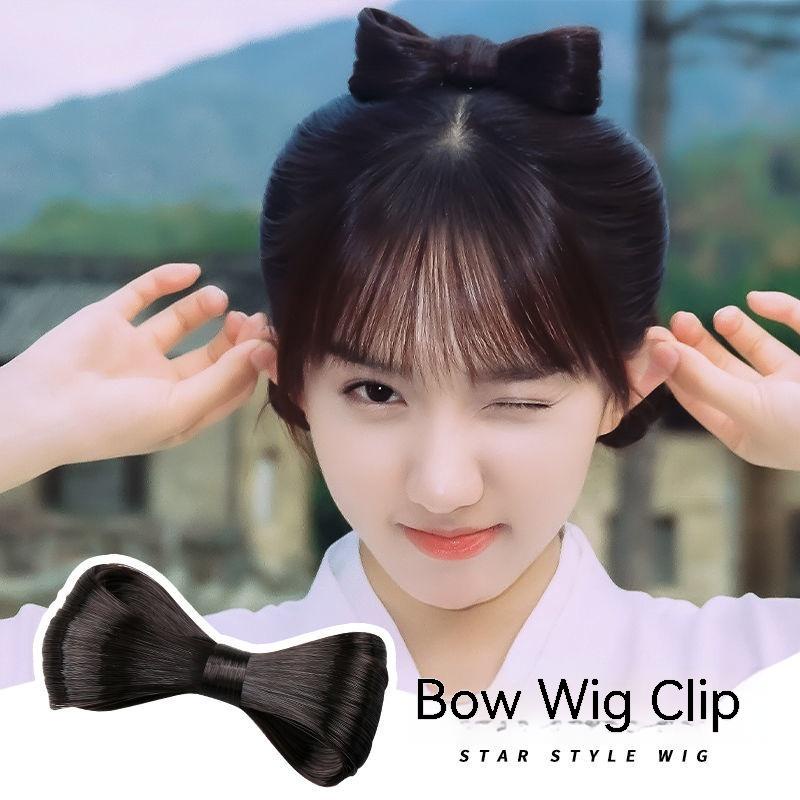 Búi Tóc Giả Thắt Nơ Phối Bóng Lông Dễ Thương Cho Nữ