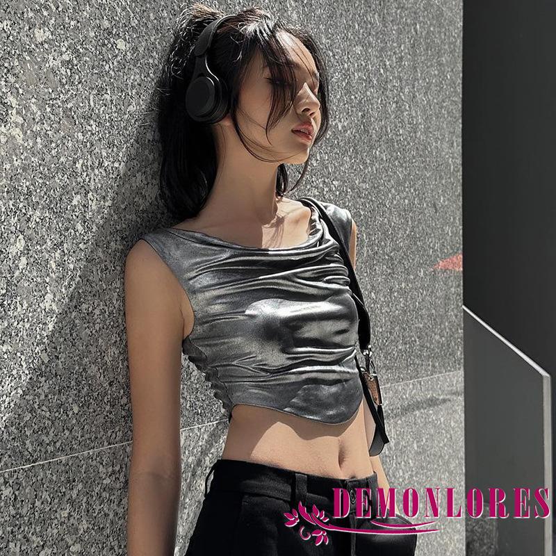 Áo Croptop Không Tay Cổ Tròn Màu Sắc Trơn Thời Trang Mùa Hè Dành Cho Nữ