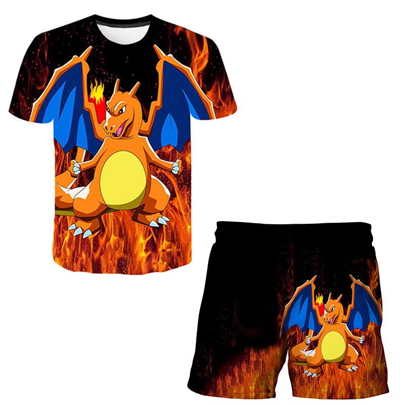Set Đồ 2 Món Áo Thun In Hình Pikachu 3D Phối Quần Short Thời Trang 2023 Cho Bé Trai