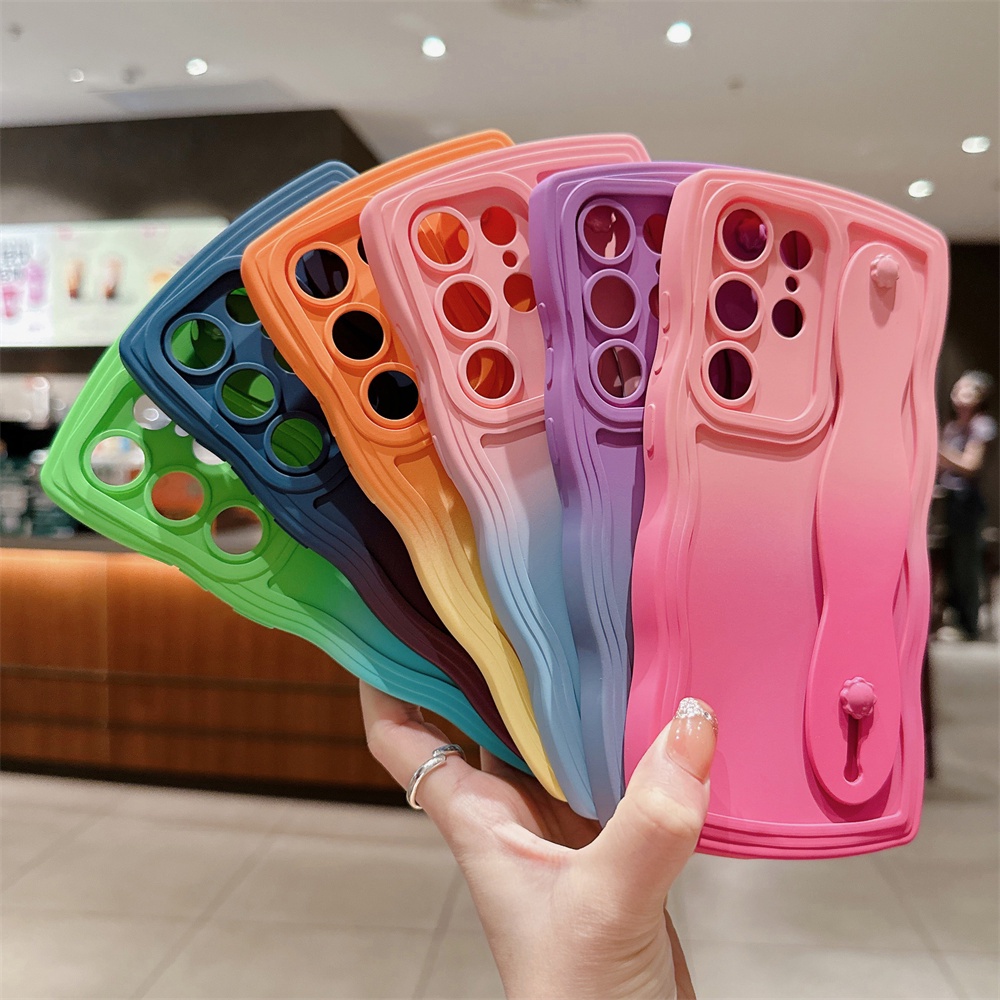 Ốp Điện Thoại Silicon Mềm Chống Sốc Màu Gradient Có Dây Đeo Cổ Tay Sang Trọng Cho Samsung Galaxy S23 S22 Ultra S21 S20 FE Plus