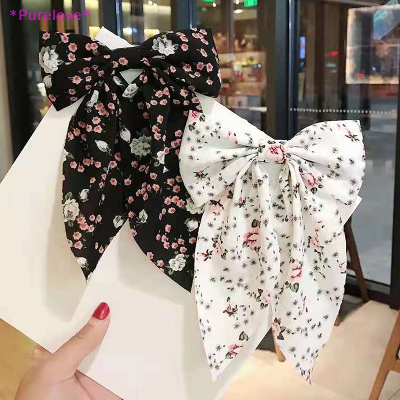 Kẹp Tóc Nơ Ruy Băng Bản Lớn Họa Tiết Hoa Thời Trang Hàn Quốc Mới