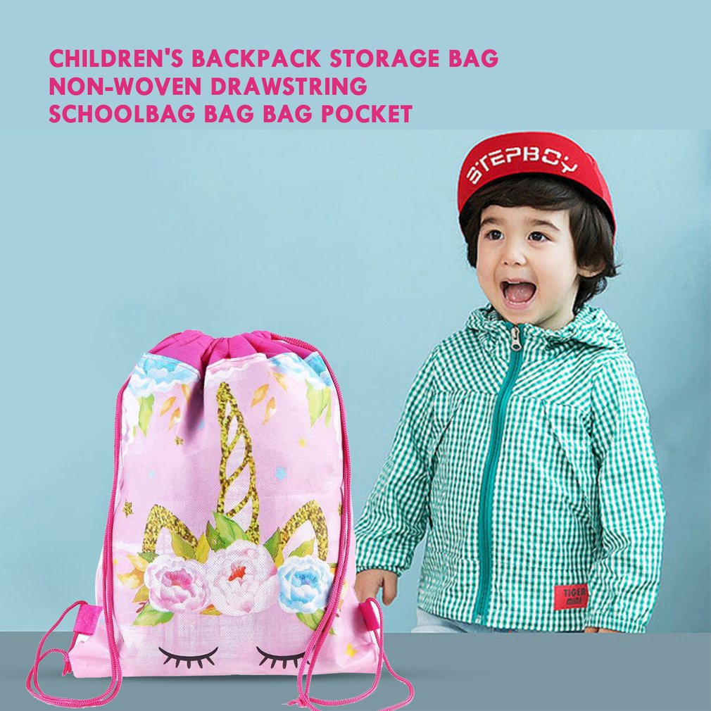 =Christmas=Unicorn Bags Cartoon Unicorns Pattern Drawstring Backpack Kids Girls Bag