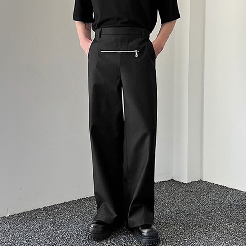 INCERUN Quần Dài Ống Đứng Phối Khóa Kéo Thời Trang Năng Động Cho Nam