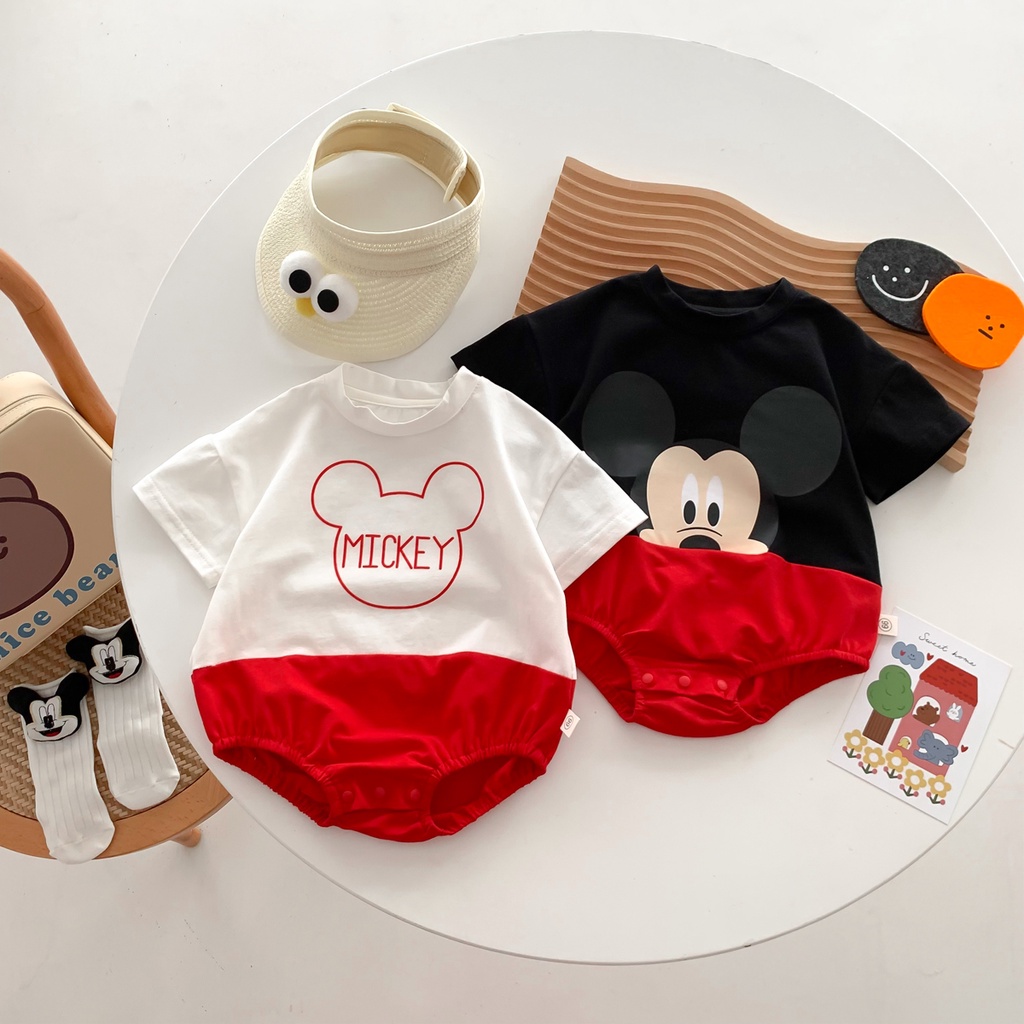 Áo Liền Quần In Họa Tiết Hoạt Hình Màu Tương Phản Thời Trang Mùa Hè Cho Bé 0-24