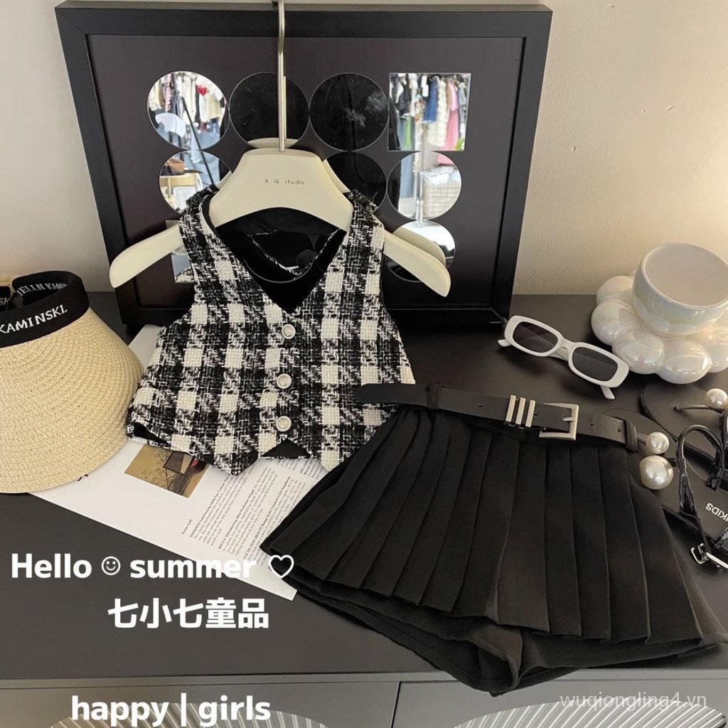 Bộ Áo Cổ Yếm + Quần Culottes Xếp Ly Thời Trang Mùa Hè 2023 Cho Bé Gái