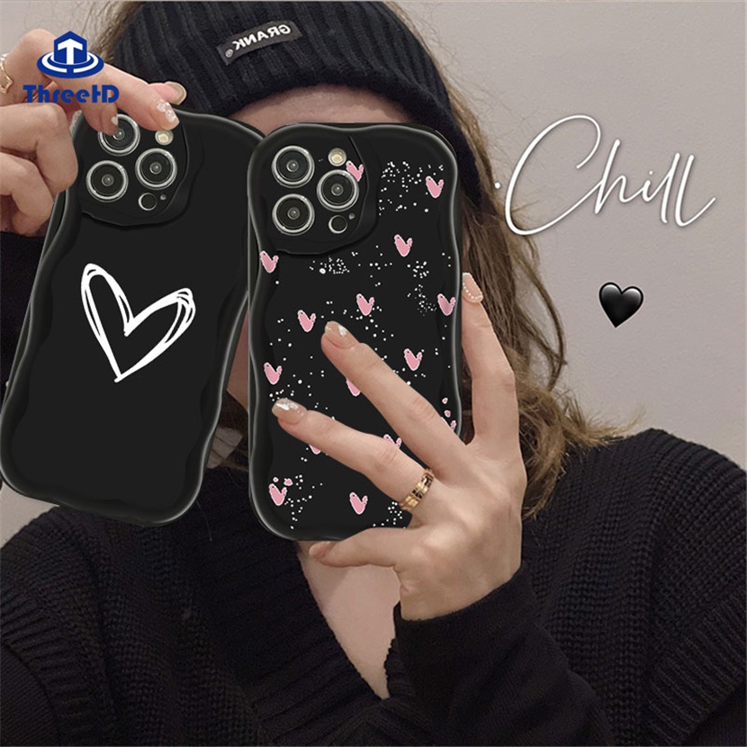 Ốp Điện Thoại Viền Cong Hình Trái Tim Nhỏ 3D Bảo Vệ Lens Cho iPhone 14 13 12 11 Pro Max SE2020 X Xr Xs Max 8 7 6 6s Plus