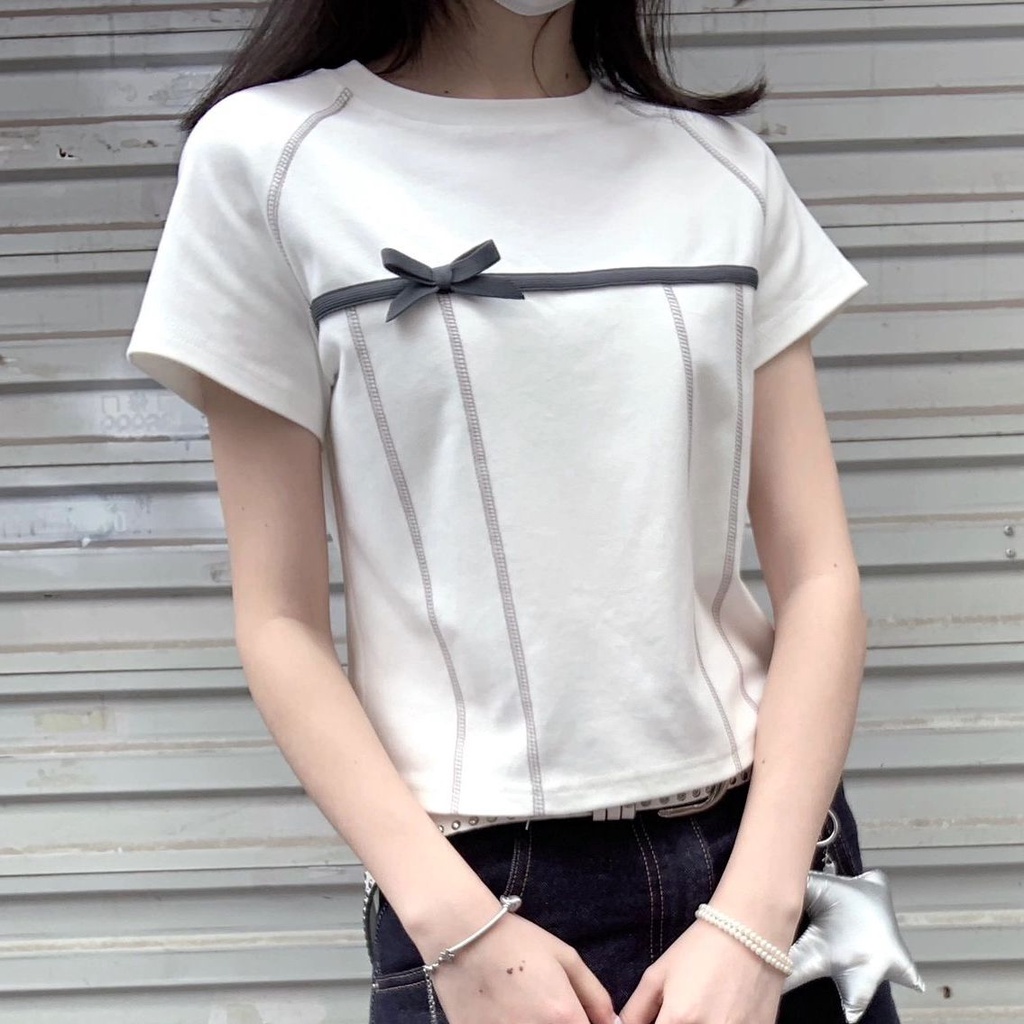 Áo Thun Ba Chiều Tay Ngắn Dáng Rộng Thắt Nơ Dễ Thương Thời Trang Mùa Hè Cho Nữ