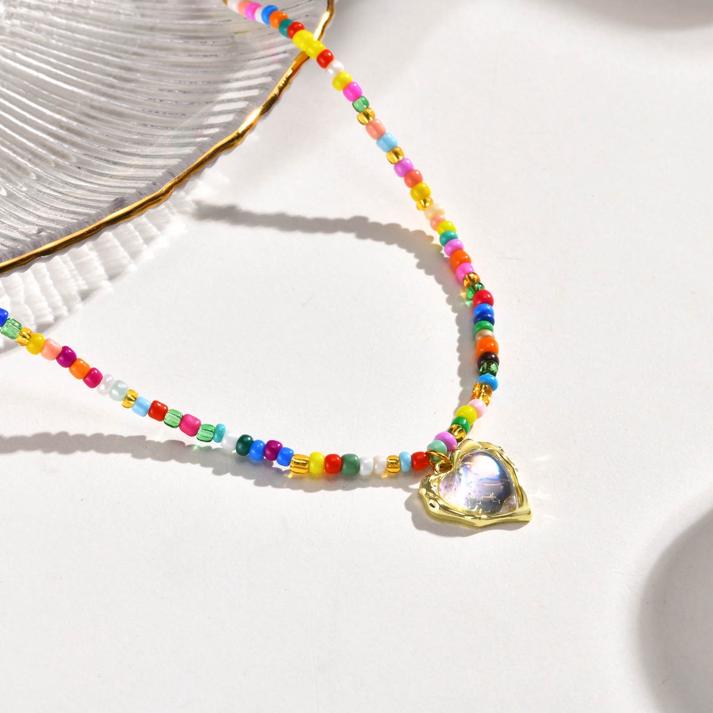 Vnox Vòng Cổ Choker Dạng Chuỗi Hạt Nhiều Màu Sắc Mặt Trái Tim Ngắn Thời Trang Đi Biển