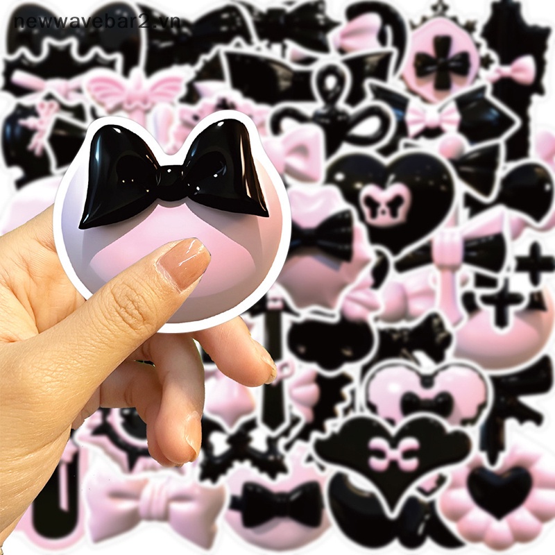 Set 50 Nhãn Dán 3D Màu Hồng Đen Trang Trí Đa Ứng Dụng