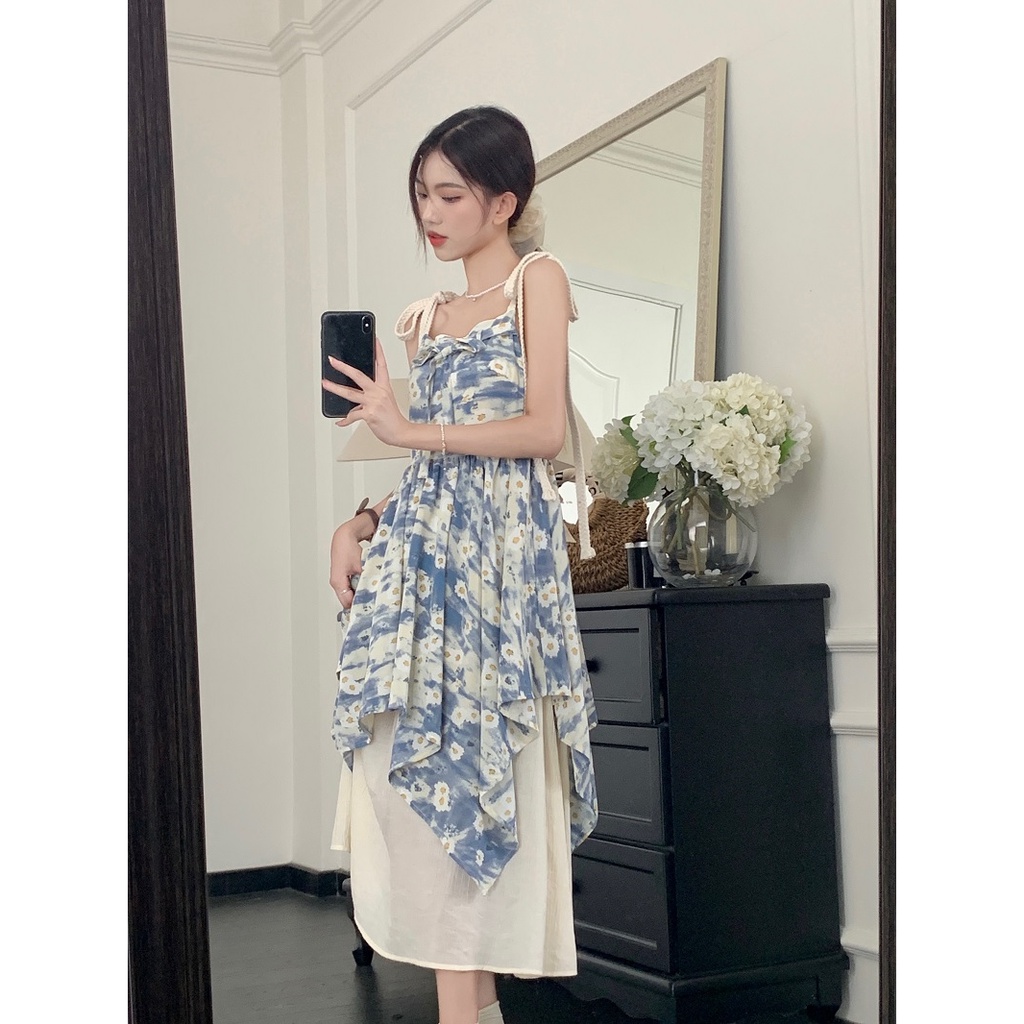 Đầm Hoa Mùa Hè 2023 Mori Hai Dây Dáng Ôm Dài Đến Giữa Eo VC7L Phong Cách Mori Mới
