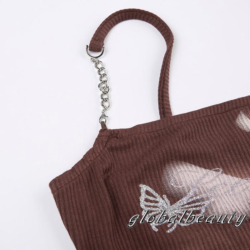 Áo Croptop Hai Dây Không Tay In Họa Tiết Bướm Thời Trang Mùa Hè Dành Cho Nữ