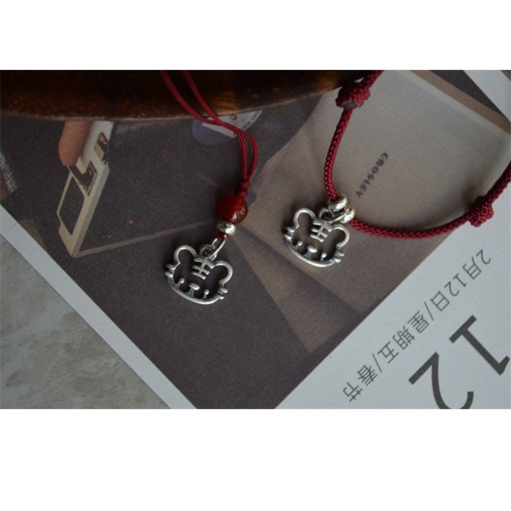 [Hàng Mới Về!]Vòng Tay Dây Đỏ Phối Mặt Hình Hổ Dễ Thương Phong Cách Retro Cho Cặp Đôi