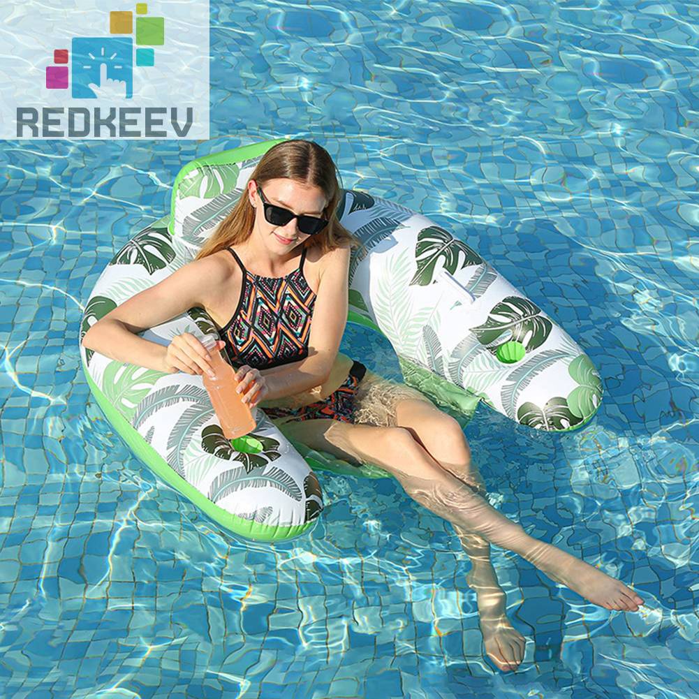 Ghế Phao Bơi Bơm Hơi Bằng PVC Có Thể Gấp Gọn Kèm Giá Đỡ Cốc Tiện Dụng