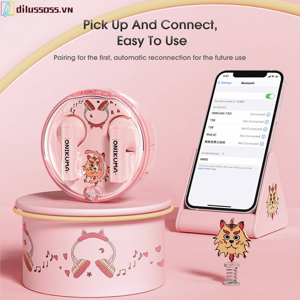 Tai Nghe Nhét Tai Bluetooth Có Micro Độ Nhạy Cao Thiết Kế Dễ Thương