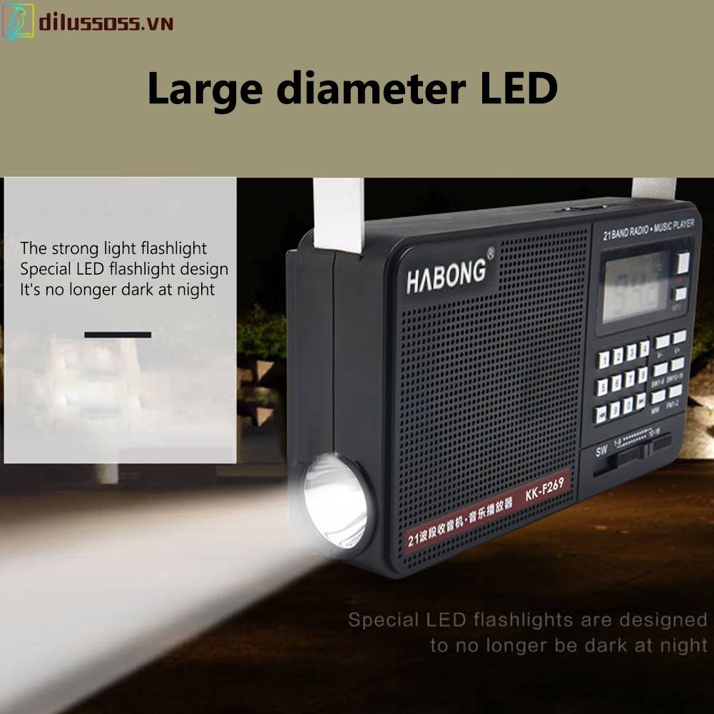 Loa Nghe Nhạc MP3 AM FM SW 21 Có Đèn LED Hỗ Trợ Thẻ TF