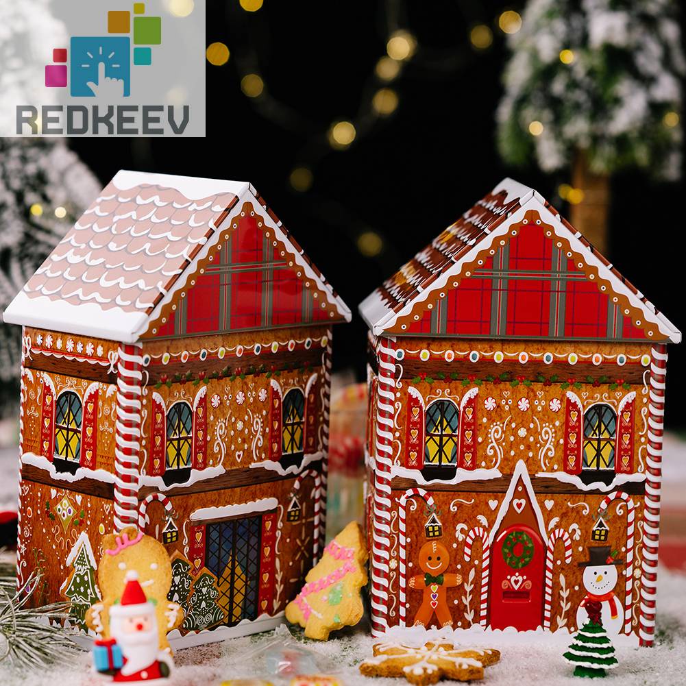 Hộp Thiếc Rỗng Đựng Bánh Kẹo Hình Ngôi Nhà Dùng Làm Quà Tặng Giáng Sinh
