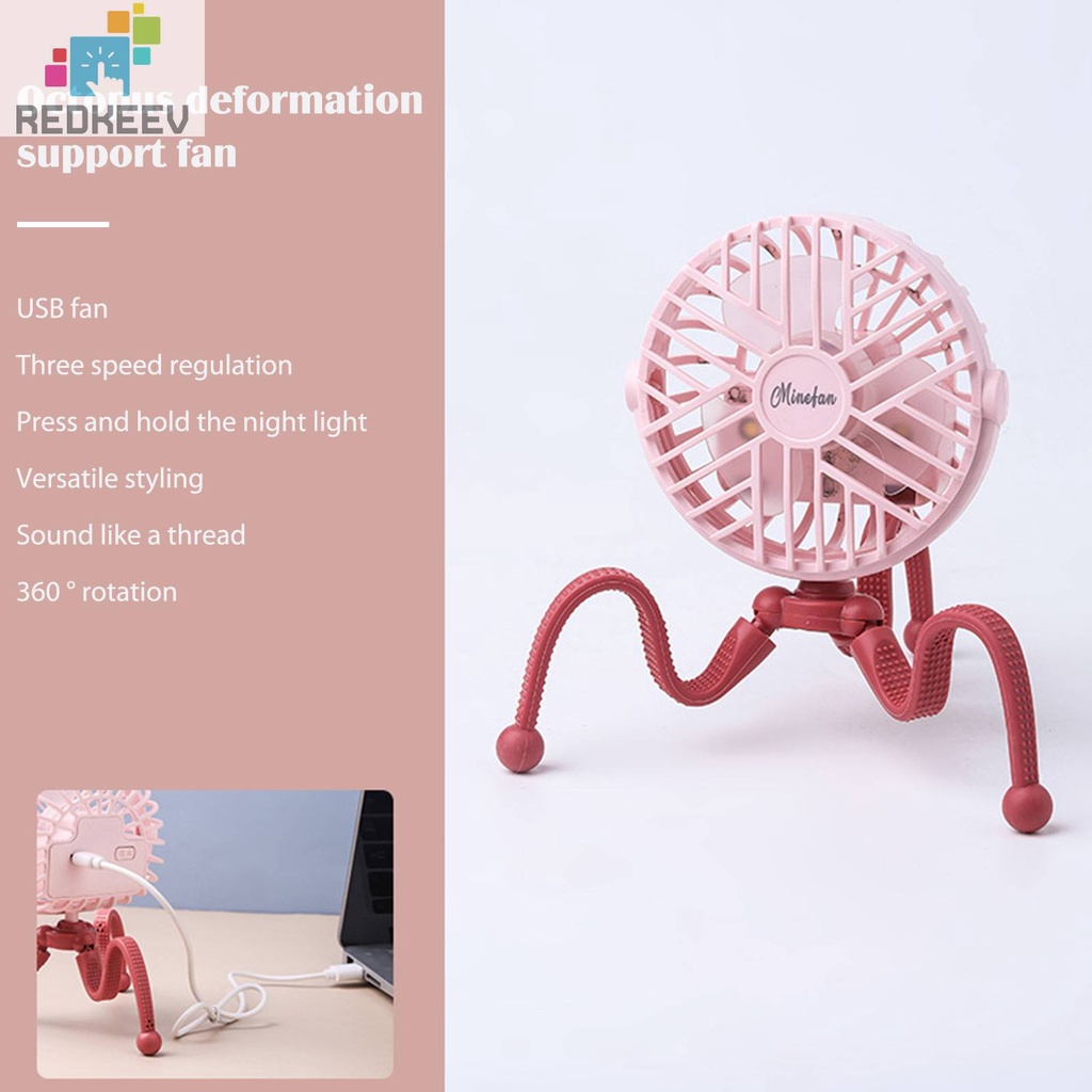 Quạt Điện USB Mini 5V 2.5W Hình Bạch Tuộc 3 Bánh Răng Làm Mát Không Ồn Cho Bé