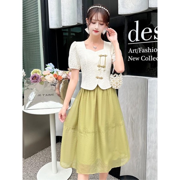 Set Áo Ngắn Tay + Chân Váy Phong Cách Trung Hoa Cổ Điển Thời Trang Mùa Hè Hàng Mới Dành Cho Bạn Nữ