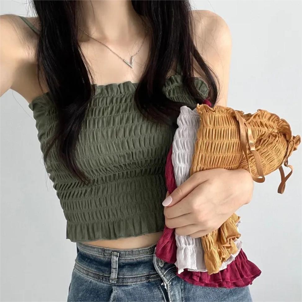 NZN Áo Hai Dây Có Mút Đệm Ngực Xếp Ly Thời Trang