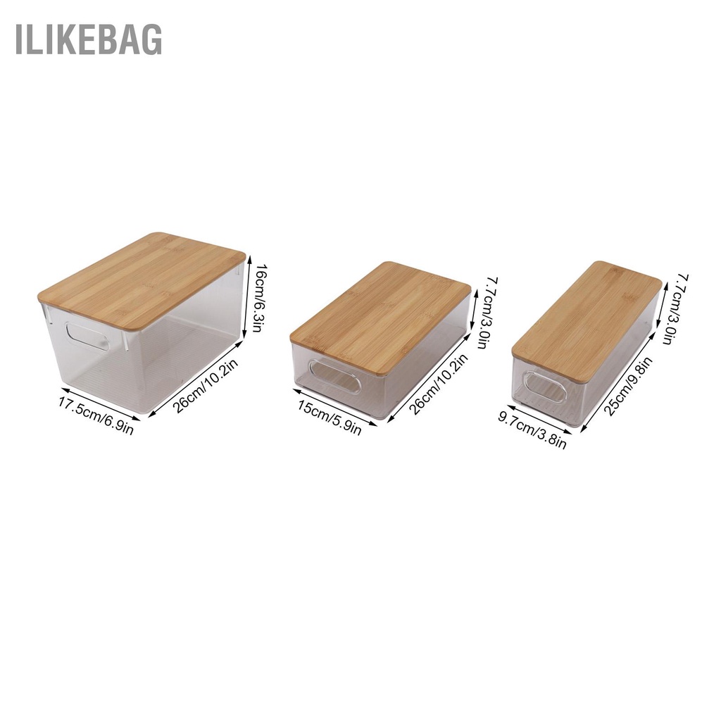 Ilikebag Hộp lưu trữ 3 cái trong suốt đa chức năng trưng bày có thể xếp chồng lên nhau