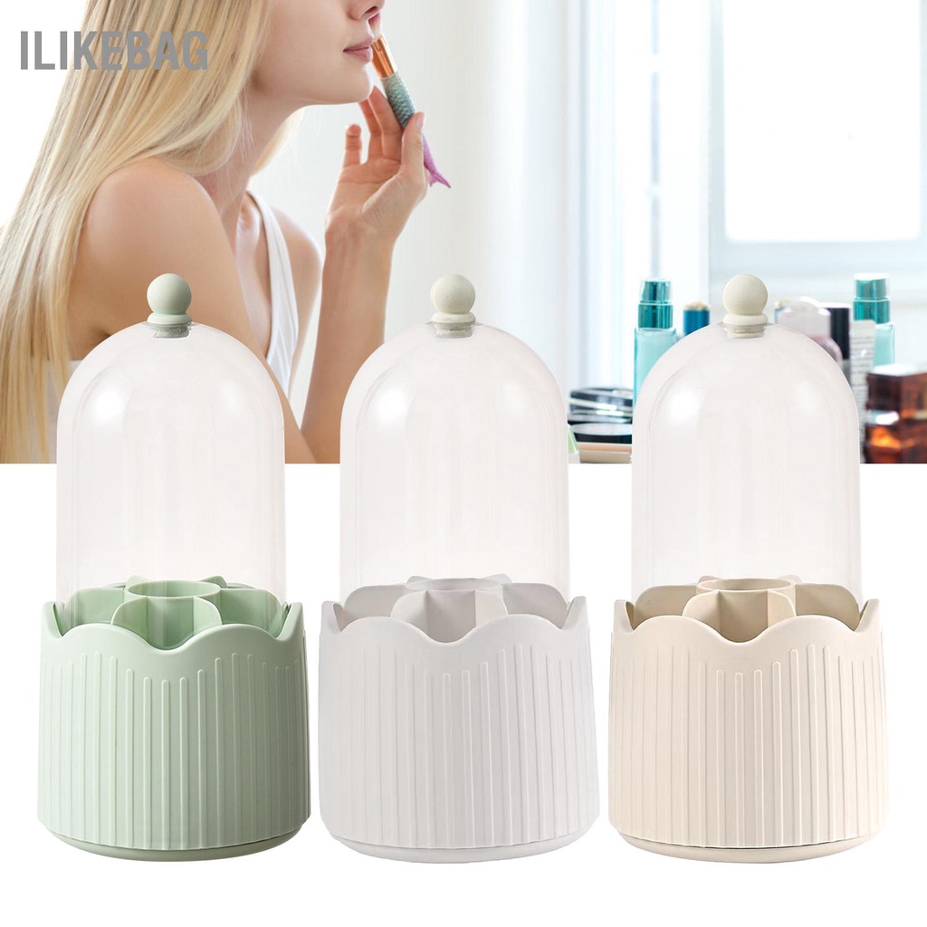 Ilikebag Hộp đựng cọ trang điểm xoay 360 độ trong suốt chống bụi