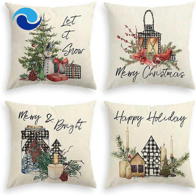 Set 4 Vỏ Gối 18X18 Họa Tiết Giáng Sinh Trang Trí Nội Thất