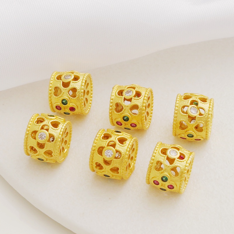 Hạt Xâu Chuỗi Vàng 18k Hình Trụ Rỗng Dùng Làm Trang Sức diy