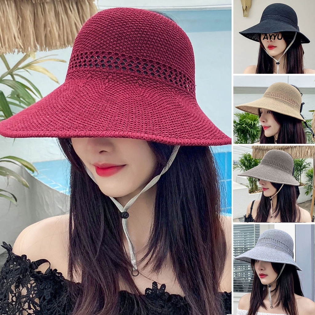 Mũ Rơm Chống Nắng Màu Trơn Thắt Nơ To Có Thể Điều Chỉnh Cho Hoạt Động Ngoài Trời