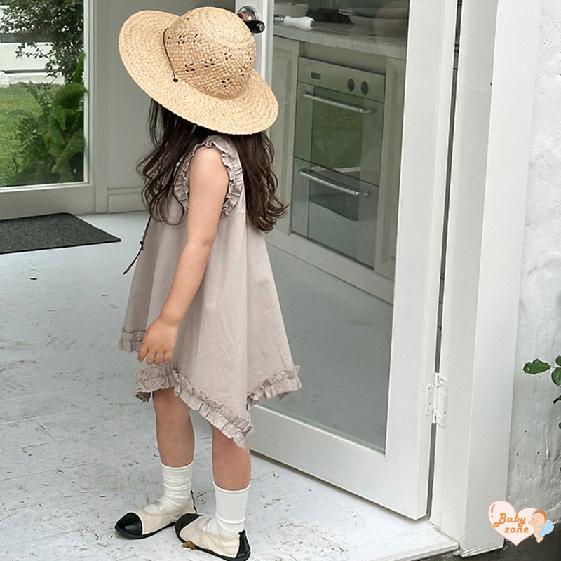 Đầm Dài Ngang Gối Không Tay Cổ Tròn Màu Trơn Phong Cách Hàn Quốc Thời Trang Mùa Hè Dành Cho Bé Gái