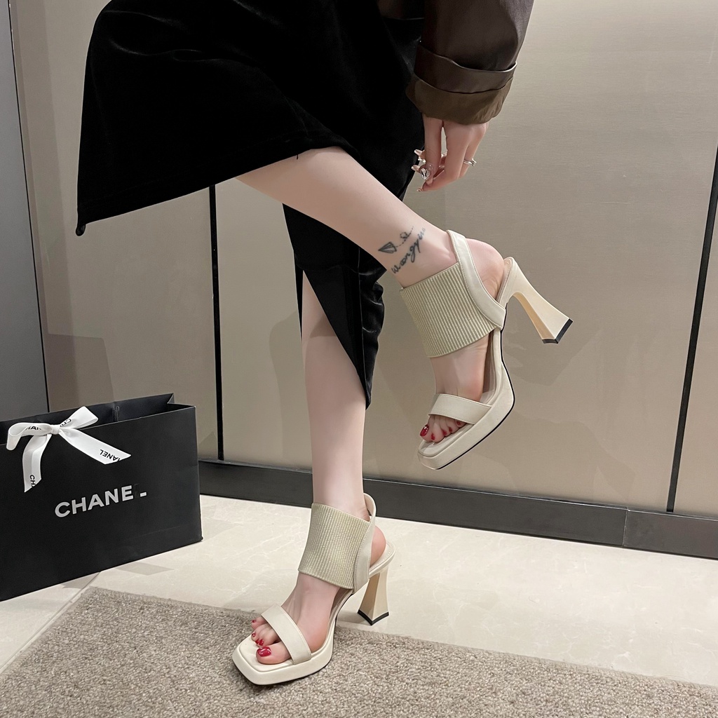 Giày Cao Gót Mũi Vuông Màu Đen / Nâu Thời Trang Công Sở Thanh Lịch Cho Nữ