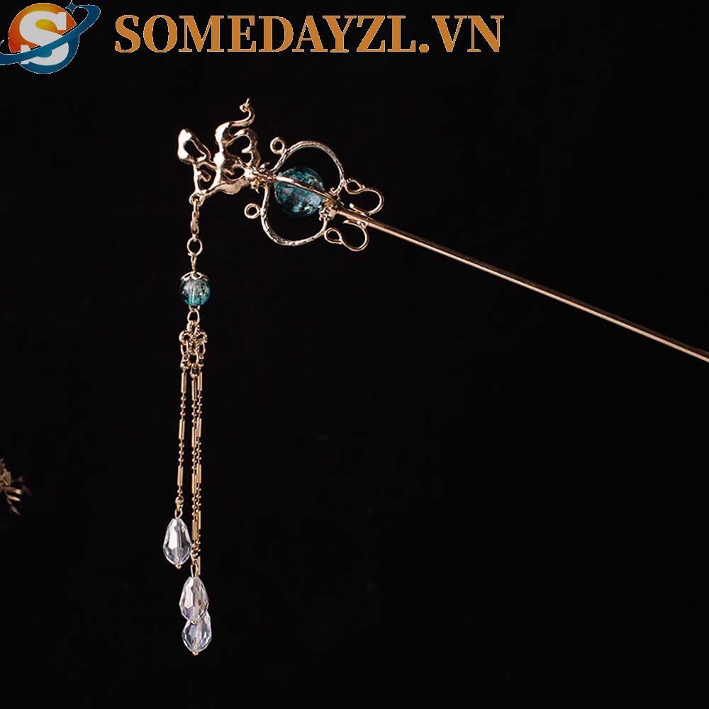 SOMEDAYZL Trâm Cài Tóc Đính Hoa Tua Rua Phong Cách Trung Hoa