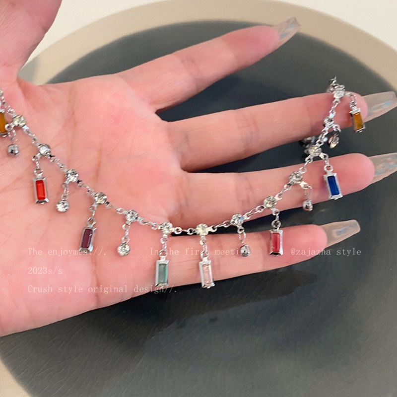 Vòng cổ Hợp Kim Đính Đá Zircon Nhiều Màu Phong Cách Hàn Quốc