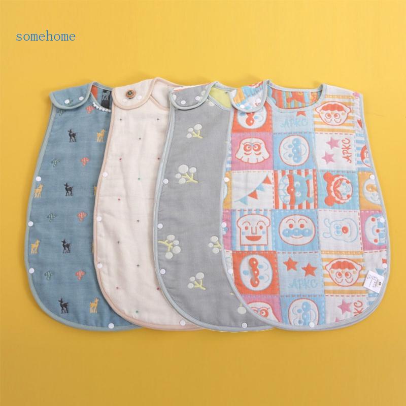 Túi Ngủ Bằng Cotton Sáu Lớp Không Tay Có Nút Cài Cho Bé