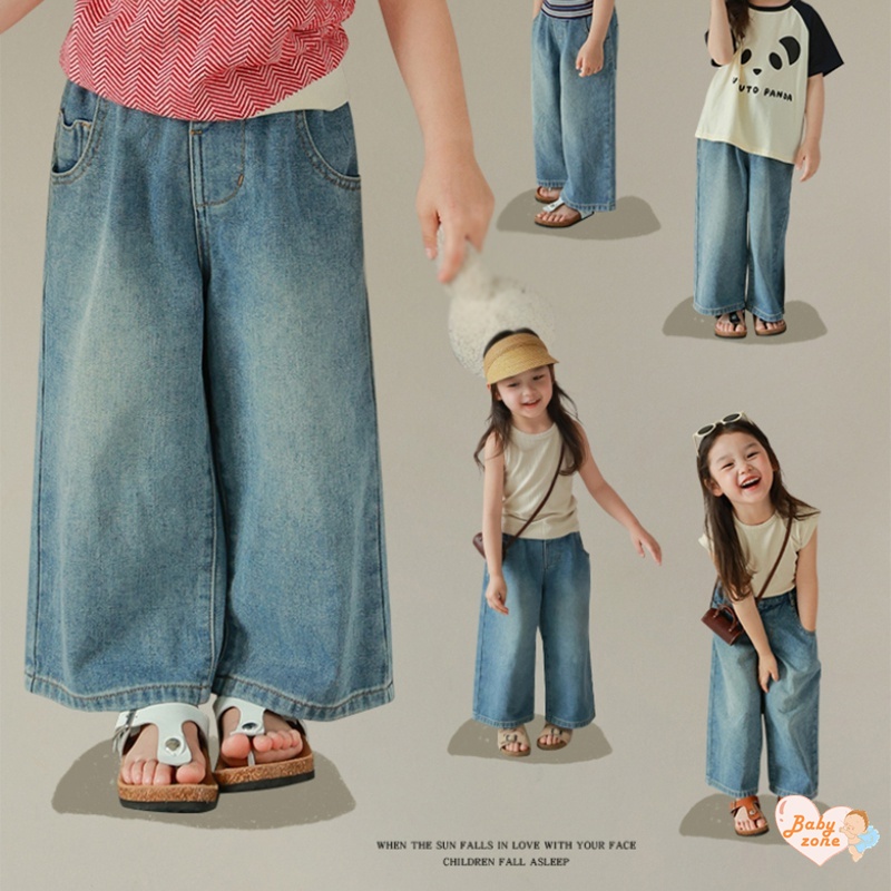 Quần Jeans Dài Ống Rộng Phong Cách Hàn Quốc Thời Trang Cho Bé Gái