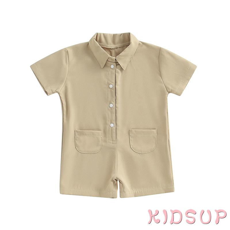 Bộ Áo Liền Quần Tay Ngắn Màu Trơn Cài Nút Thời Trang Mùa Hè Cho Bé Gái 1 Tuổi