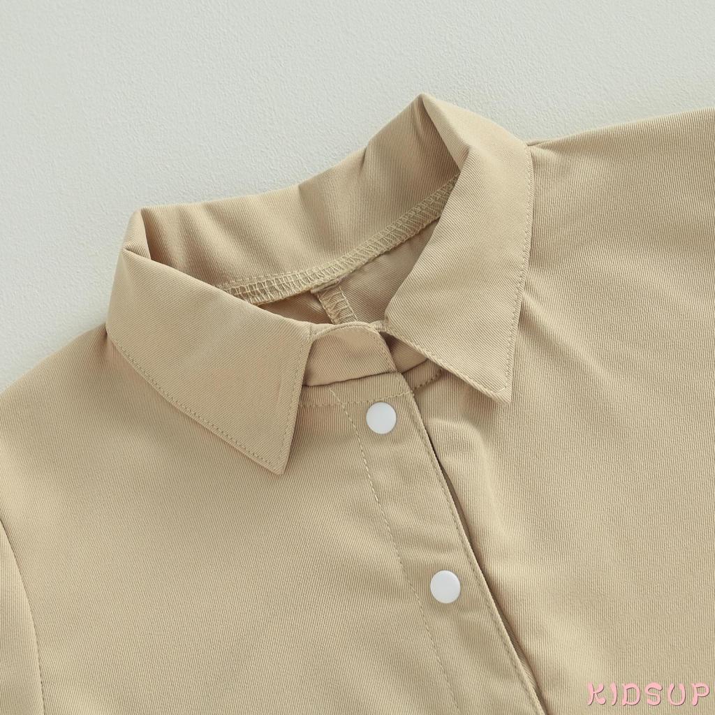 Bộ Áo Liền Quần Tay Ngắn Màu Trơn Cài Nút Thời Trang Mùa Hè Cho Bé Gái 1 Tuổi