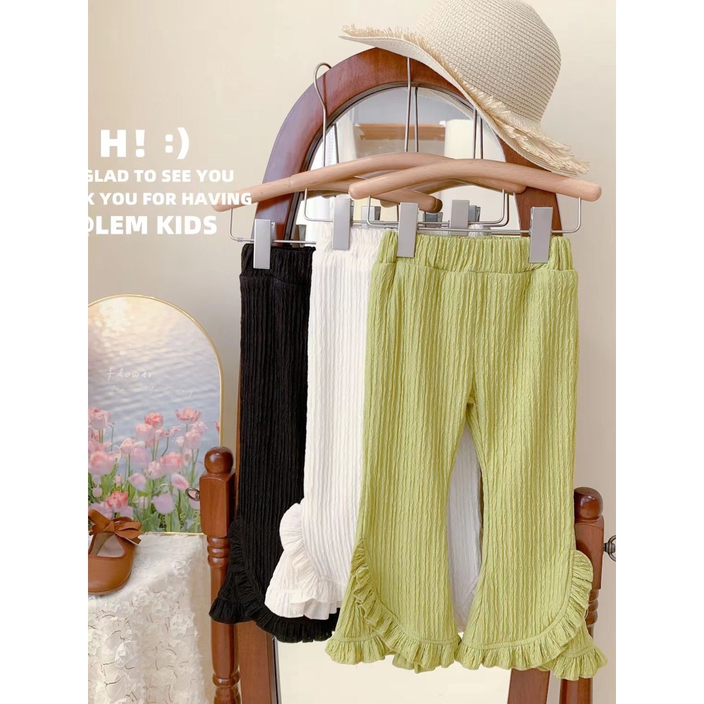 Quần Ống Loe Mỏng Co Giãn Thời Trang Mùa Hè Phong Cách Hàn Quốc Cho Bé Gái