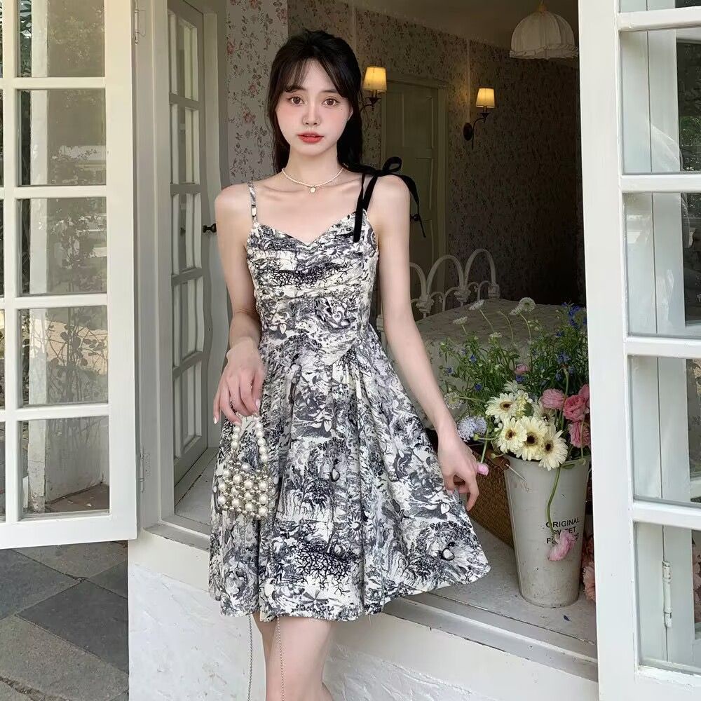 Set Đầm Hoa Hai Dây Và Áo Khoác Cardigan Chống Nắng Thời Trang Mùa Hè Mới Cho Nữ