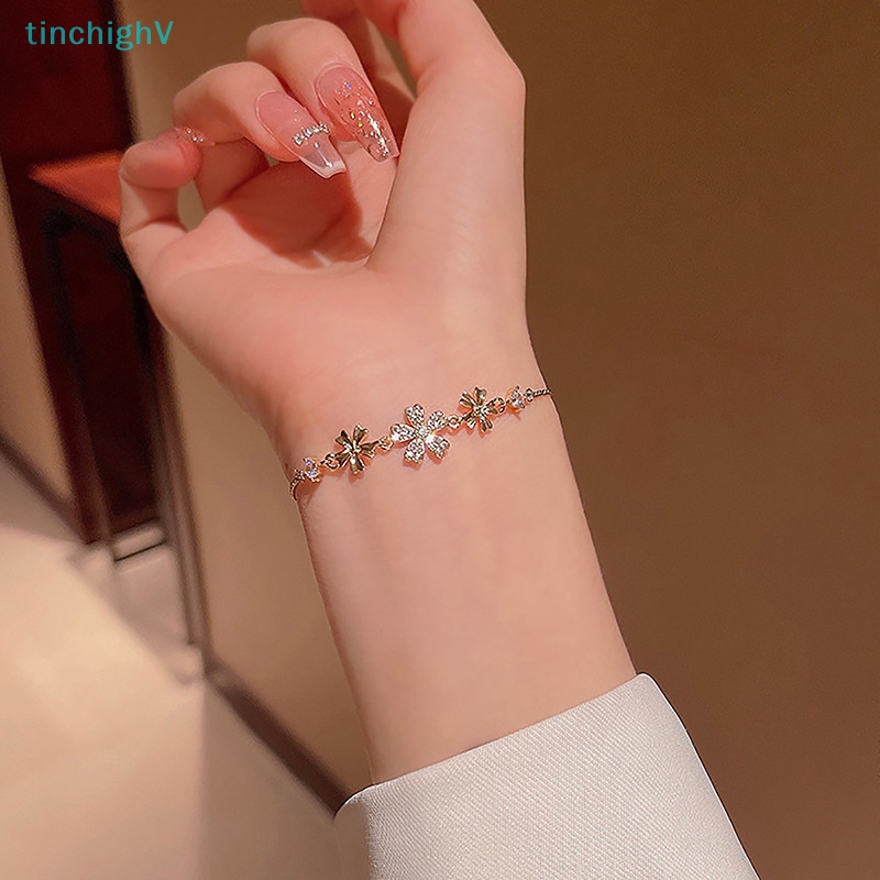 [TinchighV] Vòng Tay Đính Đá Opal Hình Hoa Nhỏ Màu Vàng Điều Chỉnh Được Tinh Tế Trang Sức Tiệc Cưới [Mới]